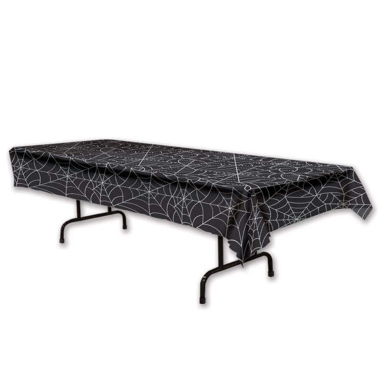 Black &amp; White Spiderweb Halloween Plastic Tablecover