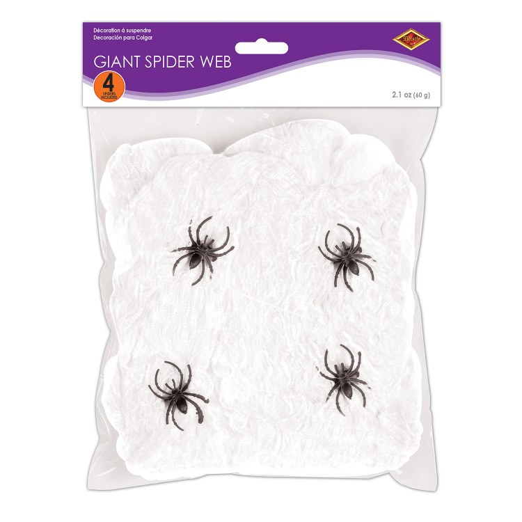 Giant Spider Web w/ 4 Spiders ~ White