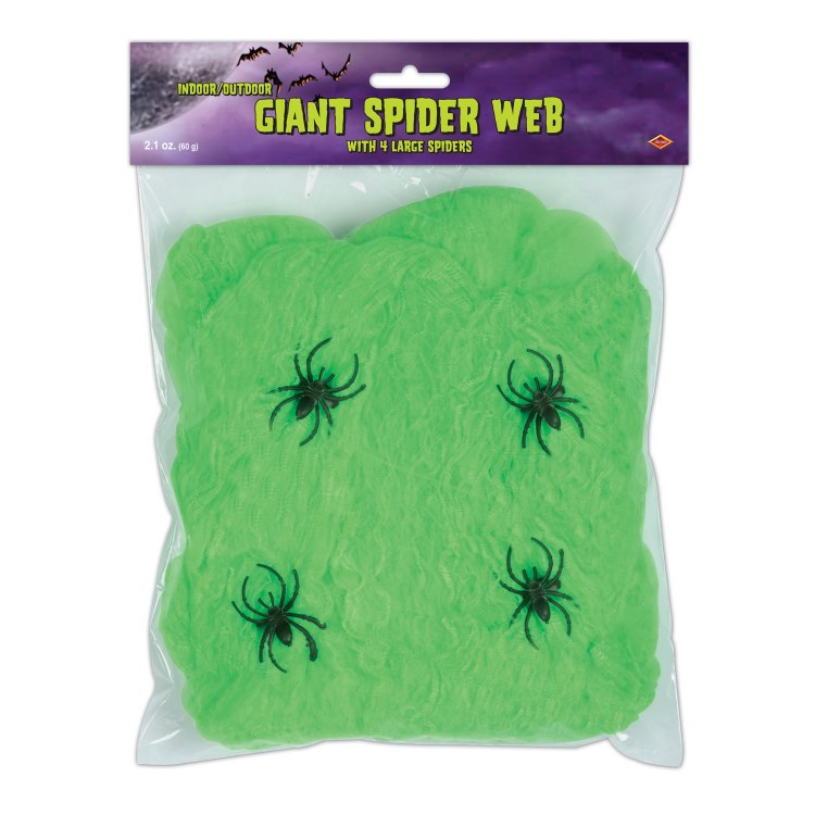 Giant Spider Web w/ 4 Spiders ~ Green