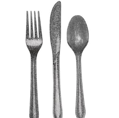 Silver Glitter Cutlery Set