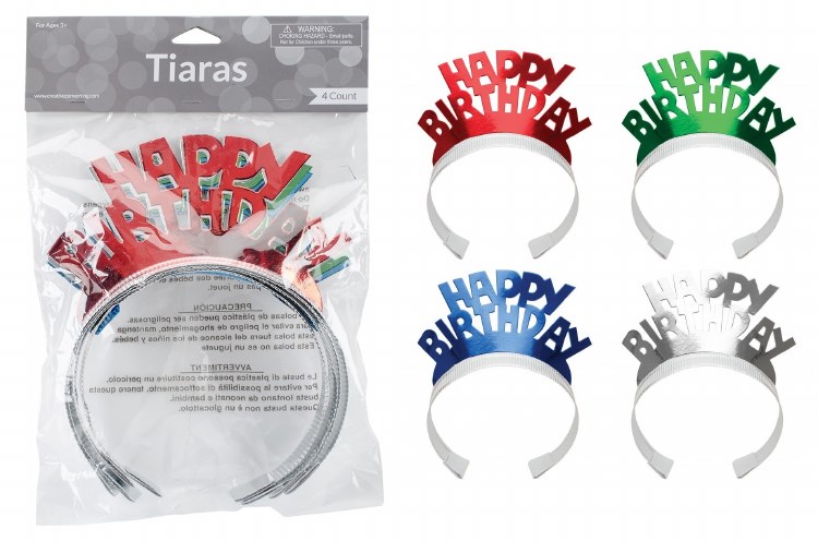 Happy Birthday Foil Tiaras ~ 4 Pack