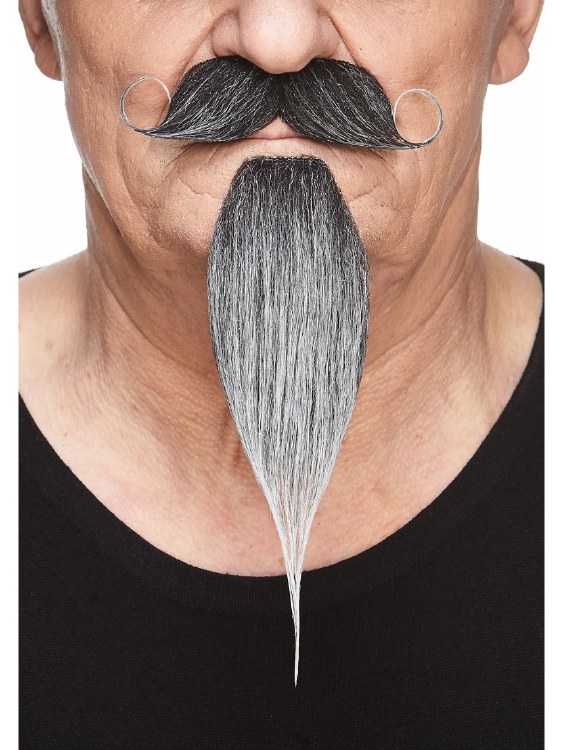 Pointed Long Beard w. Handlebar Mustache Grey