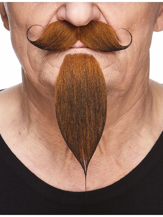 Pointed Long Beard w/ Handlebar Mustache Auburn