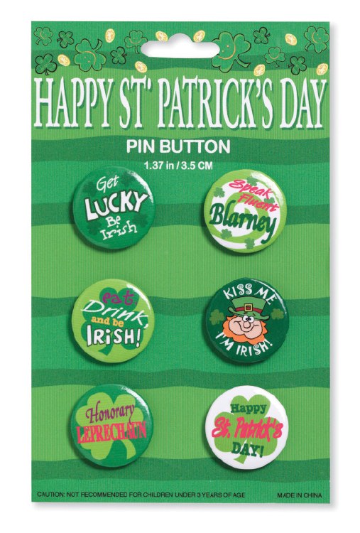 Happy St. Patrick's Day Buttons ~ 6 Pieces