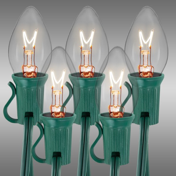 Lights 25 C9 Clear w/GrnW 20ft