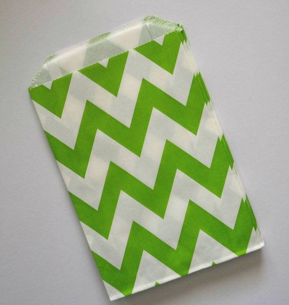 Treat Bag Paper Lime Chevron Large