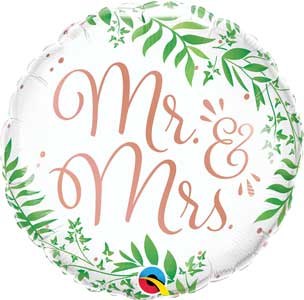 Mr. &amp; Mrs. Greenery Round • Standard Size 18" Mylar Helium Balloon