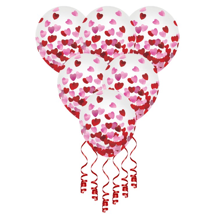 11" Confetti Hearts Latex Helium Balloon Bundle of 6 (ONLY FLOATS ONE DAY)