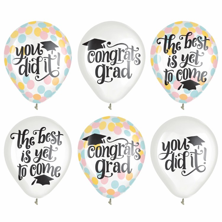 11" Latex Bundle, Graduation • 6 Clear Confetti Latex Helium Balloons (PLEASE READ DESCTIPTION)