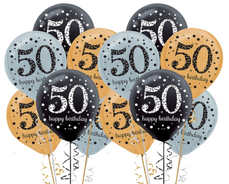 Sparkling Happy 50th Birthday 11" Latex Bundle ~ 15 Balloons