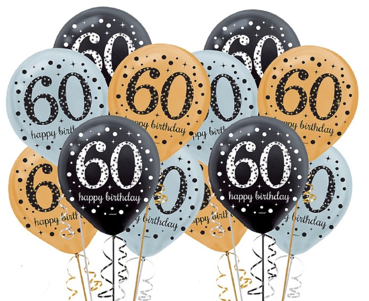 Sparkling Happy 60th Birthday 11" Latex Bundle ~ 15 Balloons