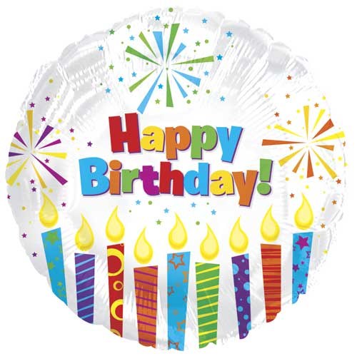 White, Party Candles Happy Birthday • Standard Size 18&quot; Mylar Helium Balloon