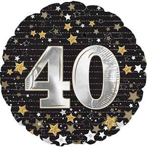 Milestone Year • Gold &amp; Silver Stars 40 • Standard Size 18&quot; Mylar Helium Balloon