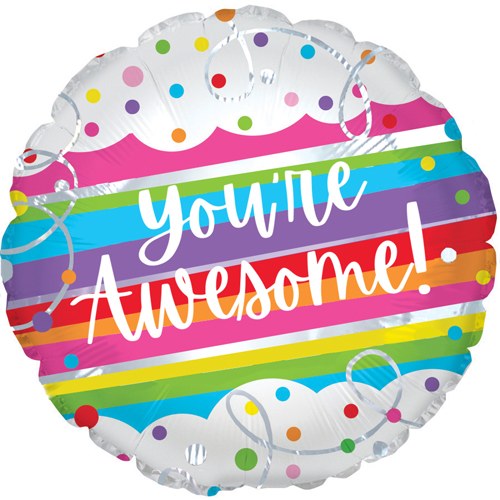 You're Awesome, Colorful Stripes &amp; Dots • Standard Size 18" Mylar Helium Balloon