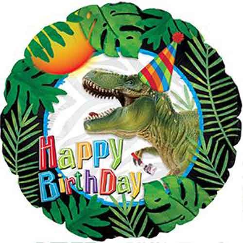 Dinosaur, T-Rex Party Hat Happy Birthday • Standard Size 18&quot; Mylar Helium Balloon
