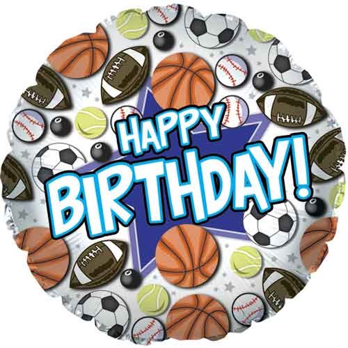 Standard Size / Happy Birthday Sports Mylar ~ 17"