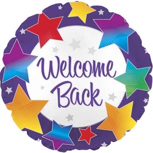 Welcome Back, Purple Stars • Standard Size 18" Mylar Helium Balloon