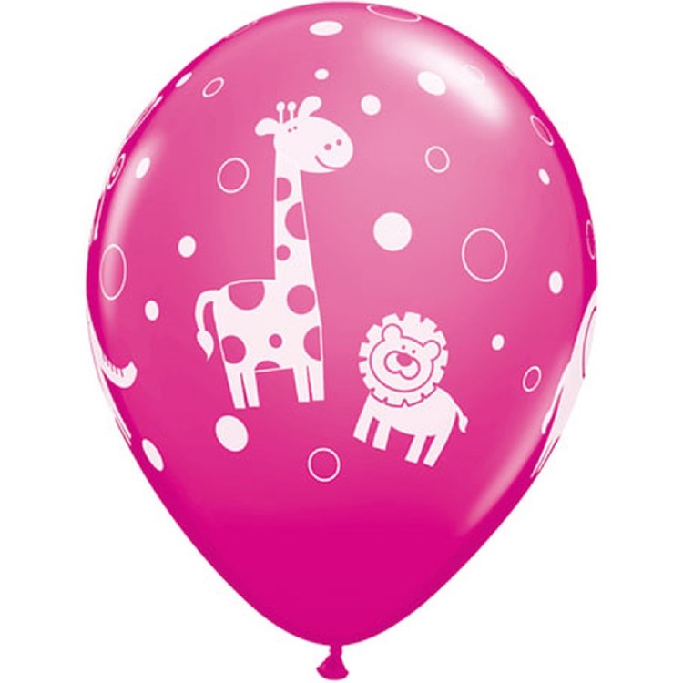 Jungle, Safari • Cute Jungle Print 11" Latex Helium Balloon • Wild Berry