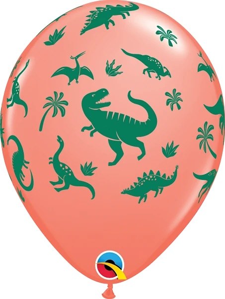 Dinosaur Print, 11" Latex Helium Balloon • Coral