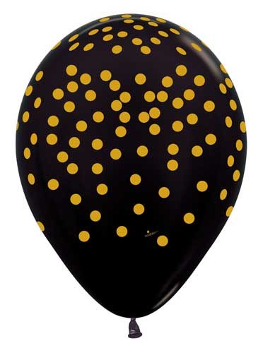 11" Confetti Print Latex Helium Balloon • Black w/ Gold Confetti Print
