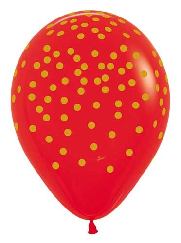 11" Confetti Print Latex Helium Balloon • Red w/ Gold Confetti Print