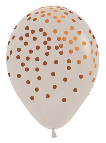 11" Confetti Print Latex Helium Balloon • White w/ Metallic Copper Confetti Print