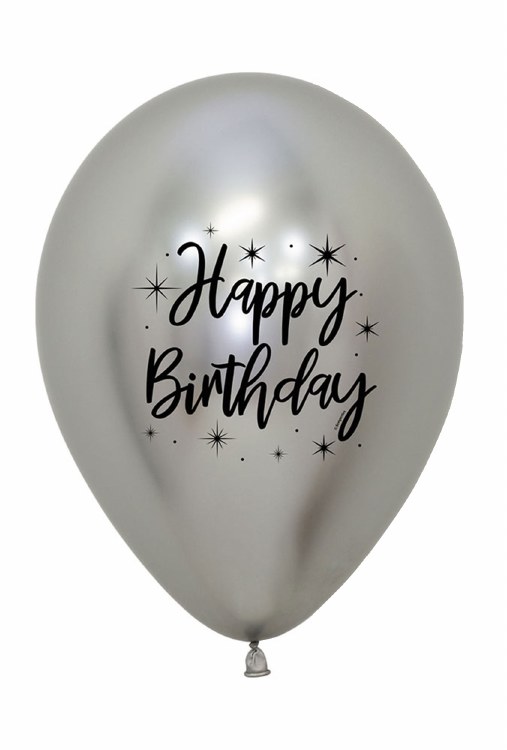 11" Happy Birthday Reflex Latex Helium Balloon • Silver
