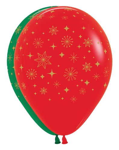 11" Print Latex Helium Balloon, Golden Snowflake • Forest Green