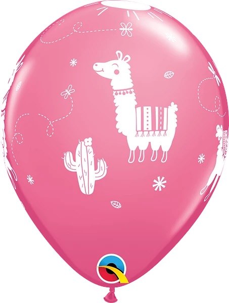 Farm • Llama Print, Rose Pink • 11" Latex Helium Balloon