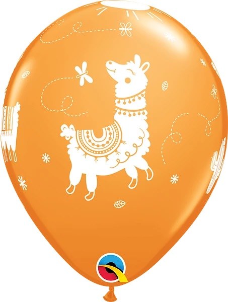 Farm • Llama Print, Orange • 11" Latex Helium Balloon