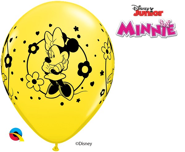 Minnie Mouse, Flowers Print 11" Latex Helium Balloon • Yellow