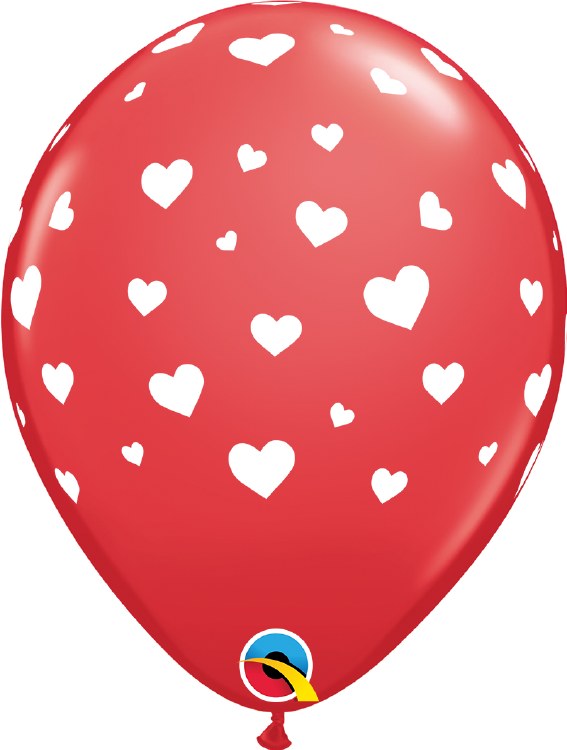 11" Random Hearts Latex Helium Balloon • Red