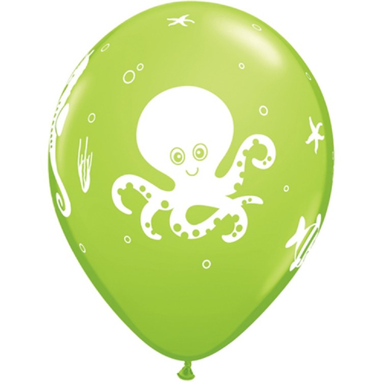 Ocean • Cute Sea Creatures Print 11" Latex Helium Balloon • Lime Green
