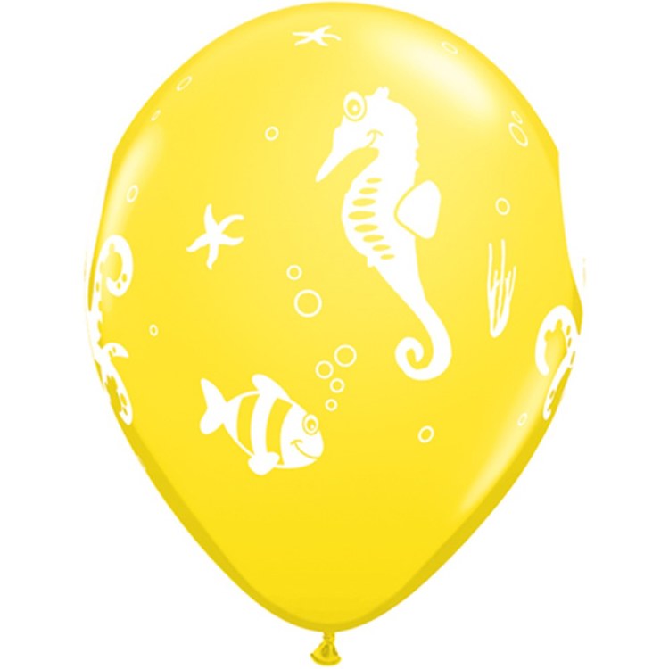 Ocean • Cute Sea Creatures Print 11" Latex Helium Balloon • Yellow