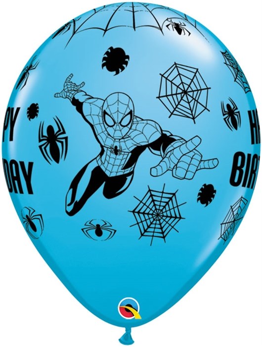Spiderman • Happy Birthday 11" Printed Latex Balloon • Robin's Egg Blue