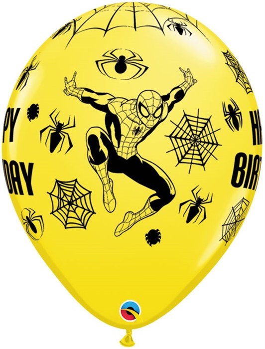 Spiderman • Happy Birthday 11" Printed Latex Balloon • Yellow