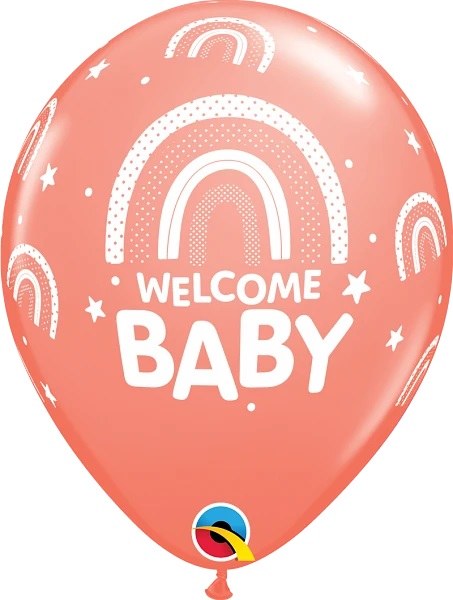 Boho Rainbow, Welcome Baby • Coral • 11" Latex Helium Balloon