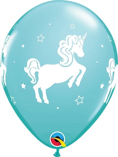 Unicorn • Whimsical Print 11" Latex Helium Balloon • Caribbean Blue