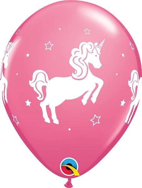 Unicorn • Whimsical Print 11" Latex Helium Balloon • Rose