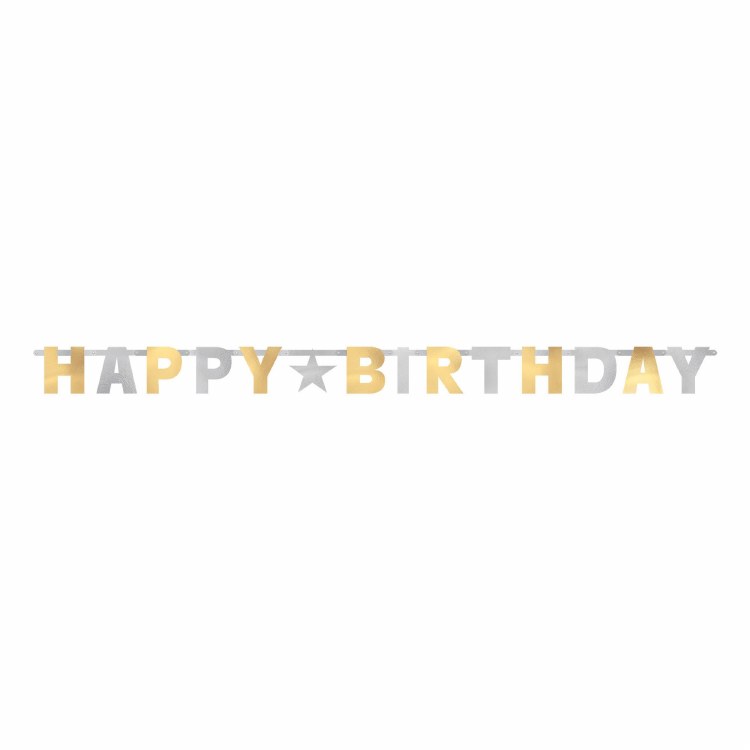 Jointed Happy Birthday Banner Silver &amp; Gold