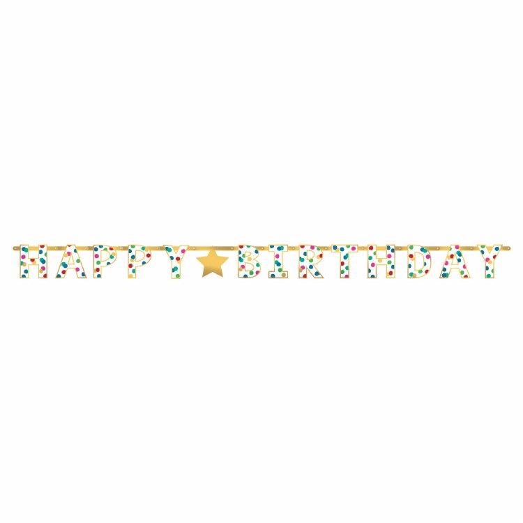 Happy Birthday Foil Letter Banner w/ Happy Dots • 8ft