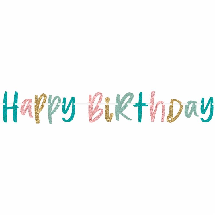 Happ Birthday Banner Pastel Glitter