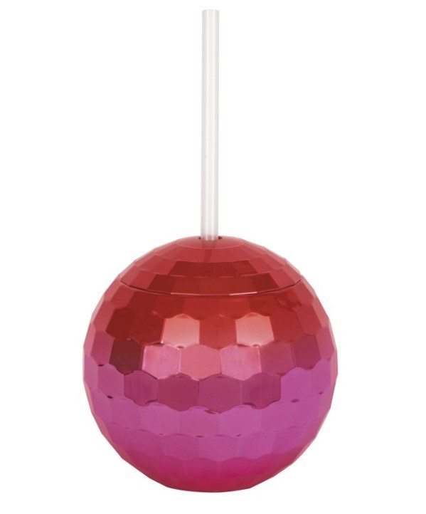 Disco Ball Cup w/ Straw Pink