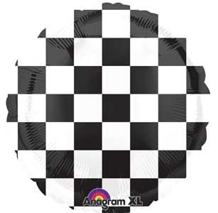 Racecar, Checkered Flag Round • Standard Size 18" Mylar Helium Balloon