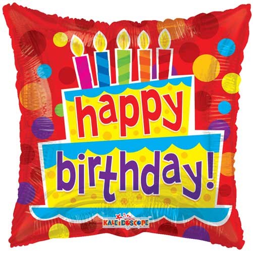 Red Cake Happy Birthday Square • Standard Size 18" Mylar Helium Balloon