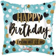 Blue/Gold, Happy Birthday From all of Us Square Shape • Standard Size 18" Mylar Helium Balloon