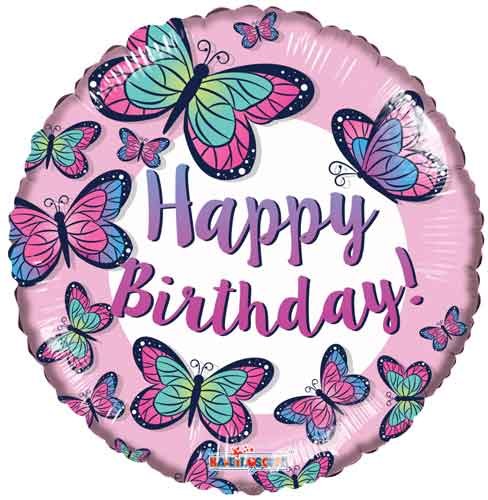 Butterfly, Happy Birthday • Standard Size 18" Mylar Helium Balloon