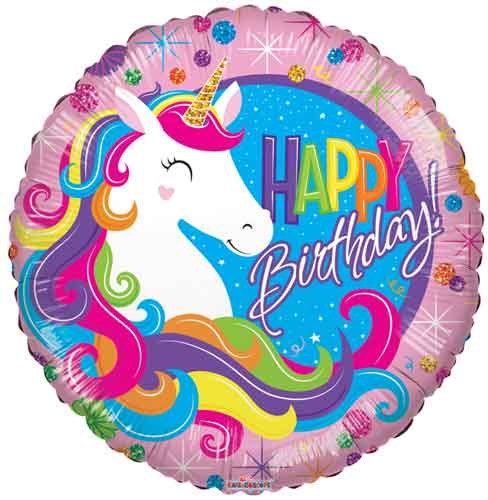 Unicorn • Lisa Frank Style • Happy Birthday • 18in. Standard Size