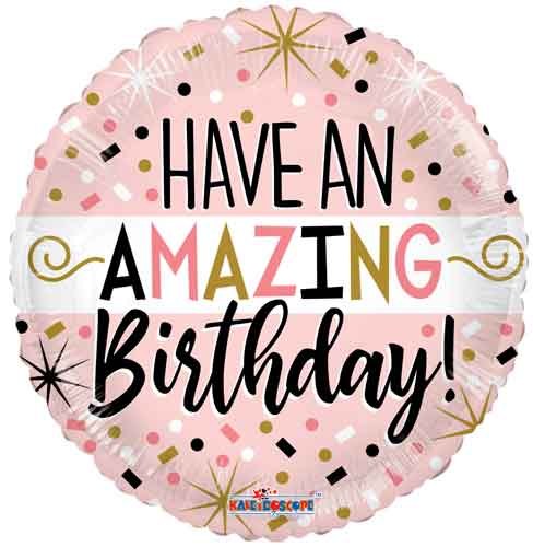 Pink, Have an Amazing Birthday • Standard Size Mylar Helium Balloon