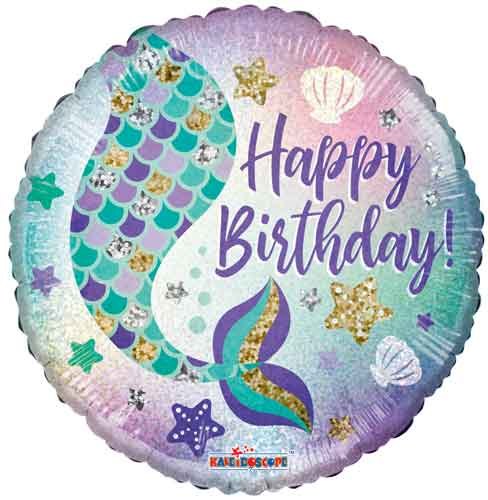 Ocean • Mermaid Holographic Tail, Happy Birthday • Standard Size 18" Mylar Helium Balloon